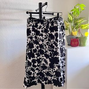 Charter Club Floral Black & White Midi Skirt Size 12 100% Cotton